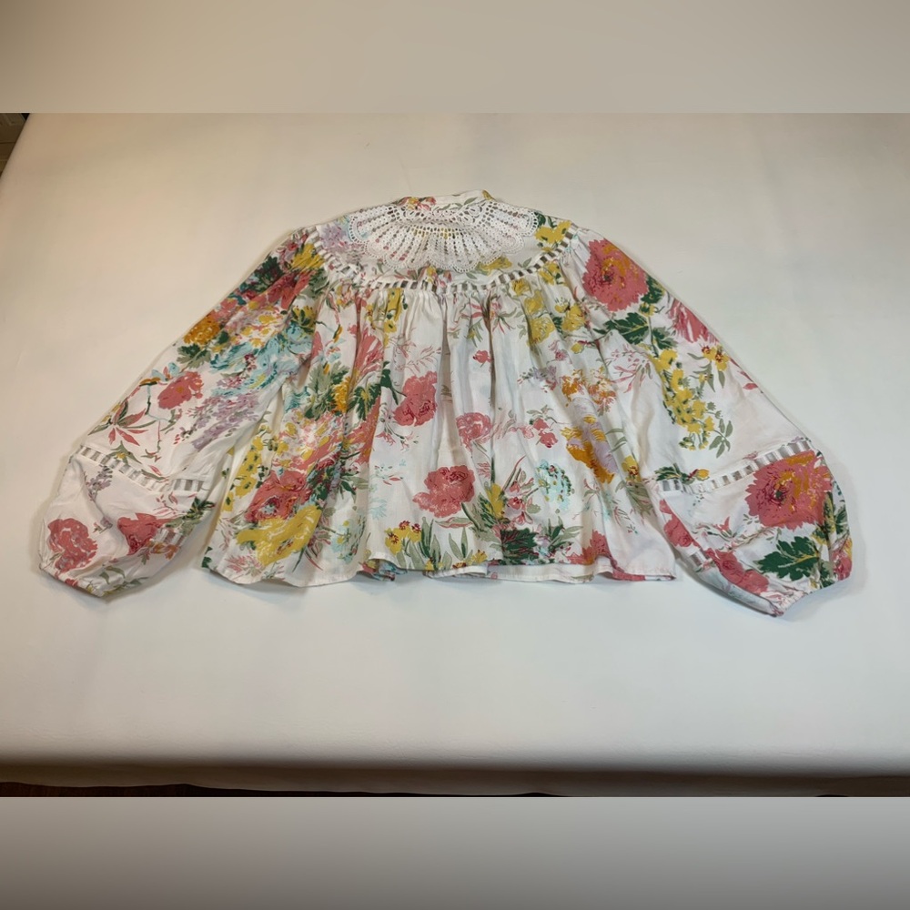 Ciebon Patchwork Dreams Blouse size small puffed long sleeves oversized (S) - Picture 4 of 16